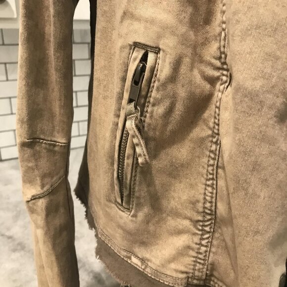 Free People Jacket Womens Small Brown Drape Front Raw Hem Distressed Zip Pockets - Picture 2 of 9